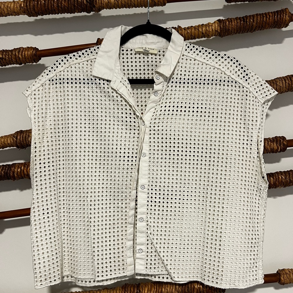 rag & bone White Perforated Sleeveless Button-Up Shirt – Size M
